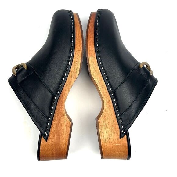 M. Gemi Black Leather Mules with Gold Accent - Picture 7 of 16